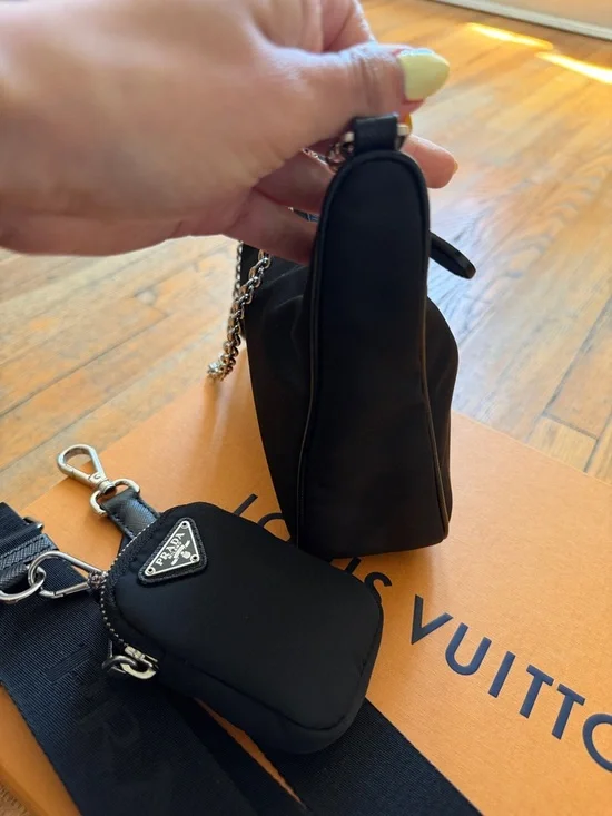 Prada Black Nylon Crescent Shoulder Bag with Chain and Strap - Picture 5 of 7